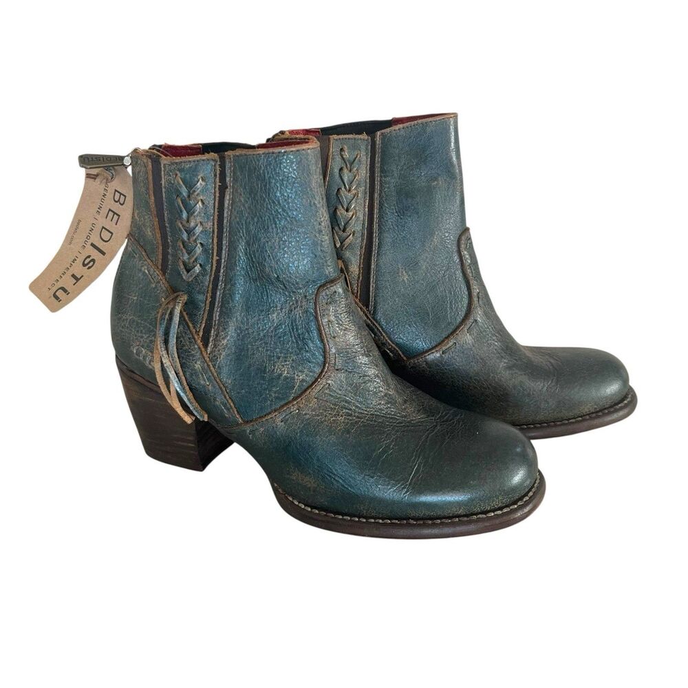 Bed Stu Celestine Leather Ankle Boots size 9 Dark Teal Tassel Western Boho NWT